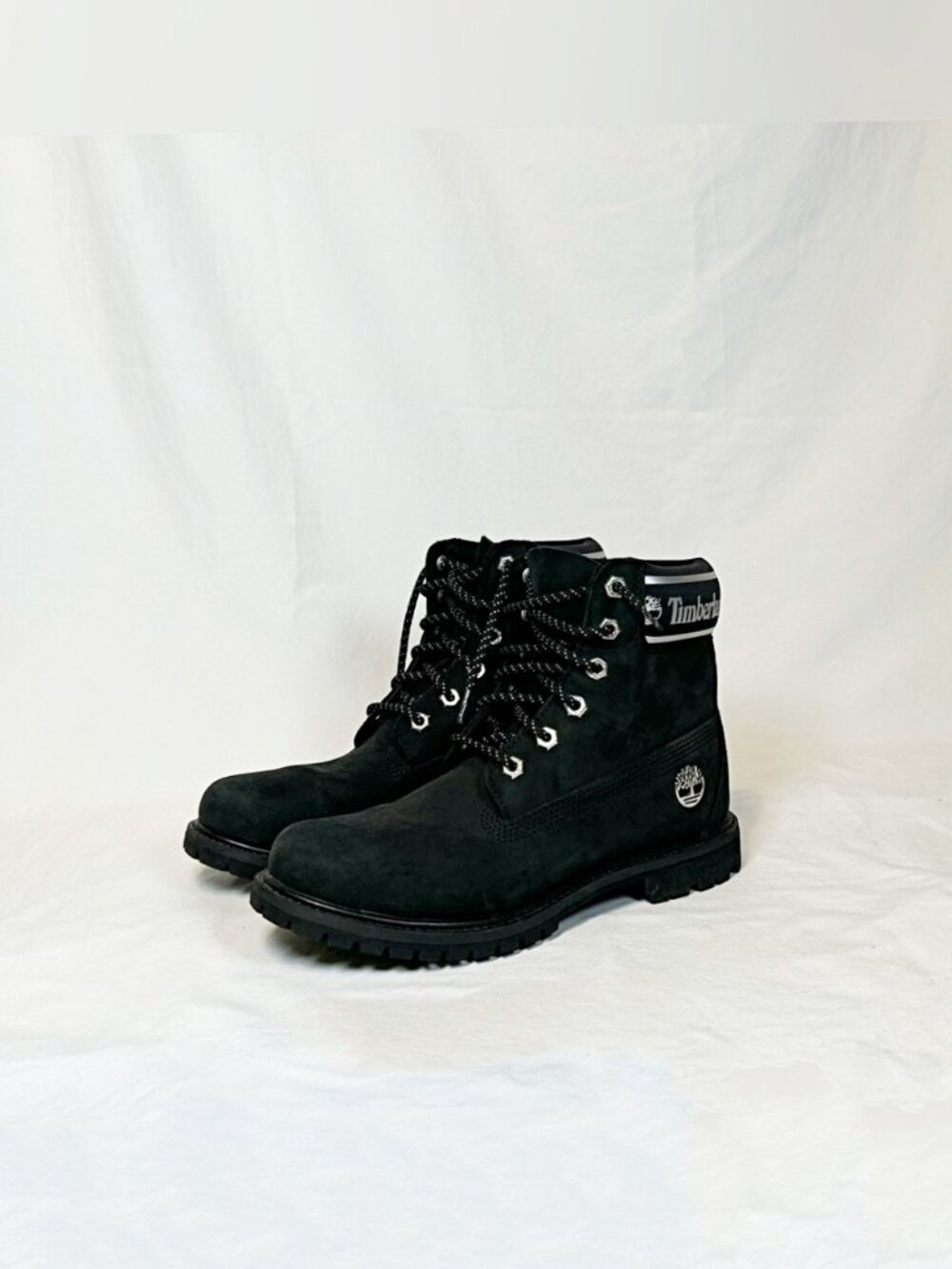 Timberland Womens Black Nubuck 6-Inch Premium Silver Logo Boots~8.5~ A41CX